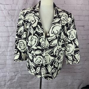 Talbots brown cream Floral Jacket blazer 16W cotton linen blend 3/4 sleeve